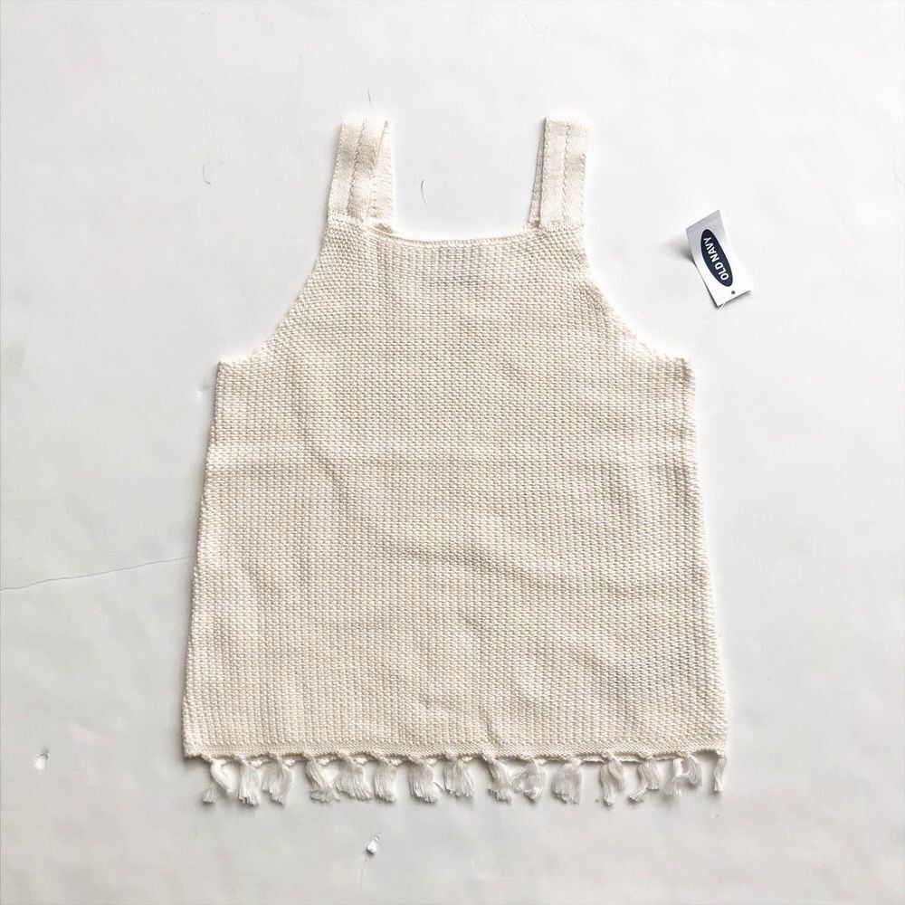 Old Navy NWT Ivory knit fringe top M(8Y)